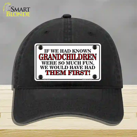 Grandchildren First Novelty License Plate Hat Unconstructed Cotton / Black