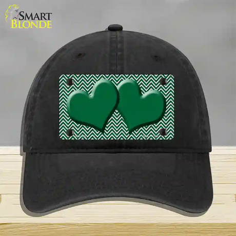 Green White Chevron Green Center Hearts Novelty License Plate Hat Unconstructed Cotton / Black