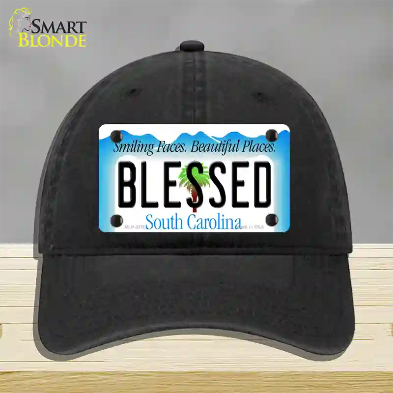 Blessed South Carolina Blue Novelty License Plate Hat Unconstructed Cotton / Black