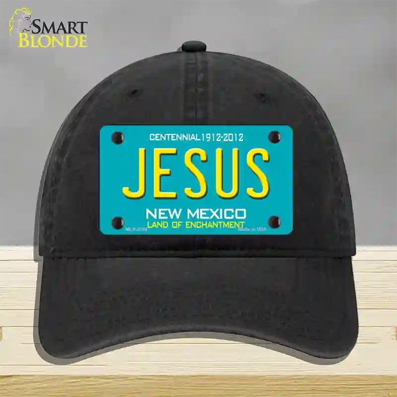 Jesus New Mexico Teal Novelty License Plate Hat Unconstructed Cotton / Black