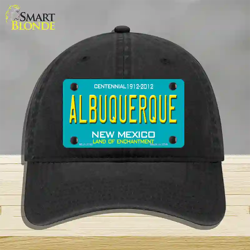 Albuquerque New Mexico Teal Novelty License Plate Hat Unconstructed Cotton / Black