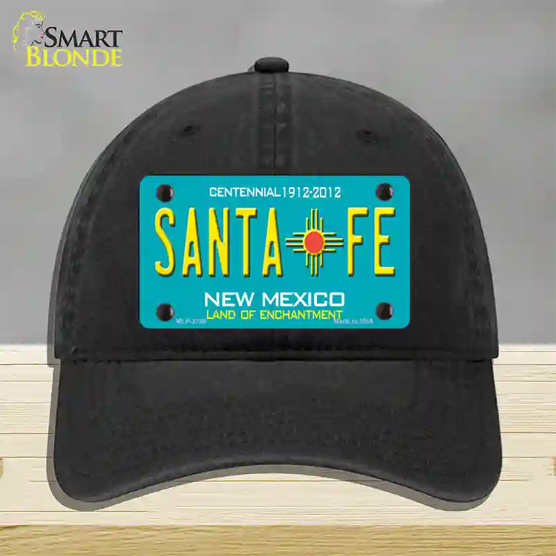 Santa Fe New Mexico Teal Novelty License Plate Hat Unconstructed Cotton / Black