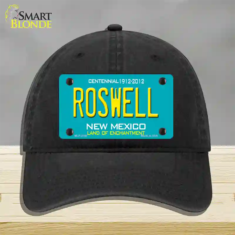 Roswell New Mexico Teal Novelty License Plate Hat Unconstructed Cotton / Black