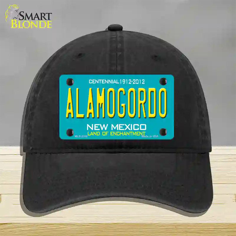 Alamogordo New Mexico Teal Novelty License Plate Hat Unconstructed Cotton / Black