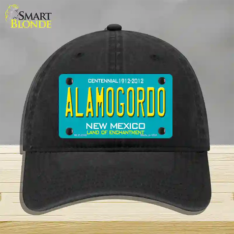 Alamogordo New Mexico Teal Novelty License Plate Hat Unconstructed Cotton / Black