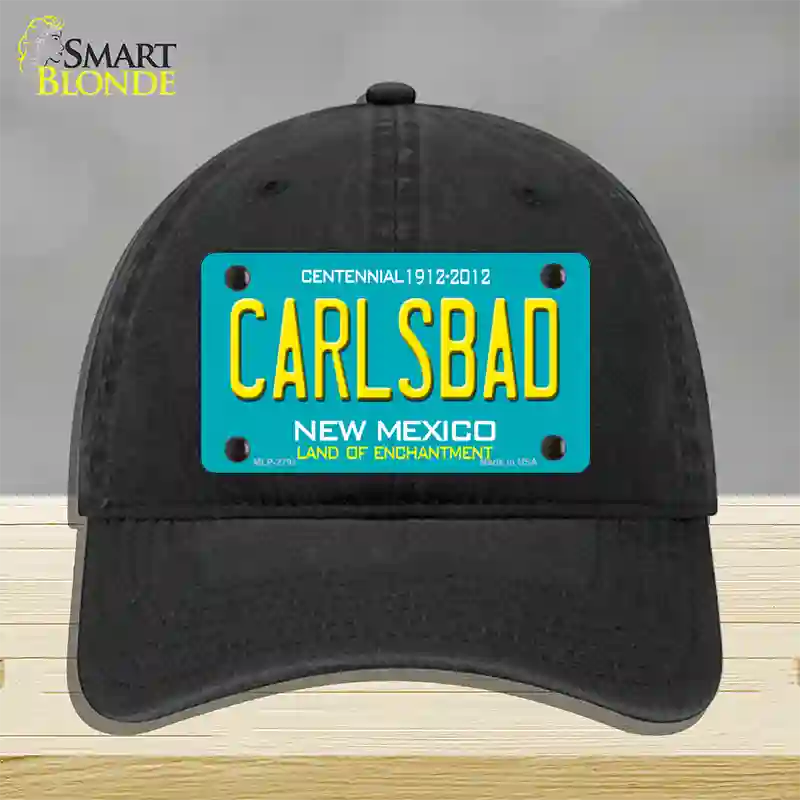 Carlsbad New Mexico Teal Novelty License Plate Hat Unconstructed Cotton / Black