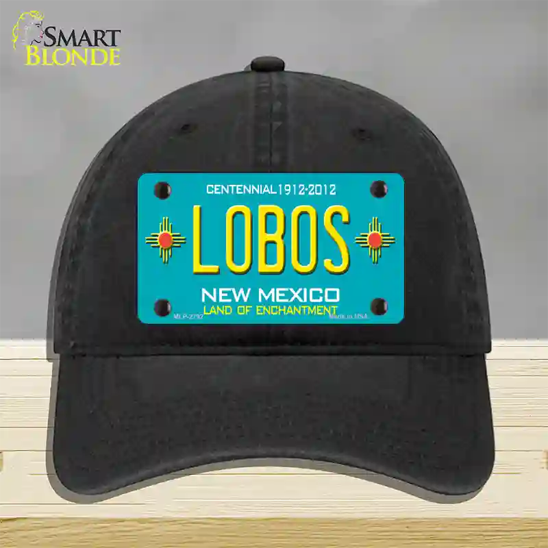 Lobos New Mexico Teal Novelty License Plate Hat Unconstructed Cotton / Black