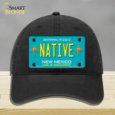 Native New Mexico Teal Novelty License Plate Hat Unconstructed Cotton / Black