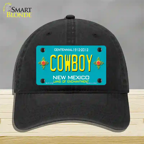 Cowboy New Mexico Teal Novelty License Plate Hat Unconstructed Cotton / Black