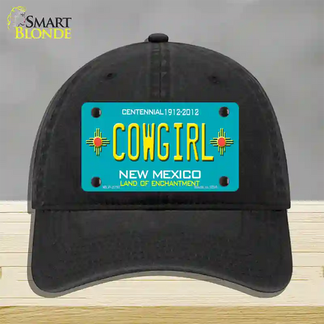 Cowgirl New Mexico Teal Novelty License Plate Hat Unconstructed Cotton / Black