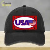 USA American Flag Vanity Novelty License Plate Hat Unconstructed Cotton / Black