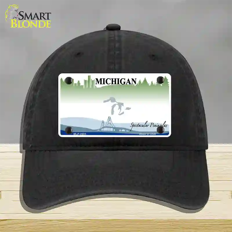 Michigan Peninsulas State Blank Novelty License Plate Hat Unconstructed Cotton / Black