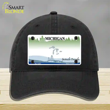 Michigan Peninsulas State Blank Novelty License Plate Hat Unconstructed Cotton / Black