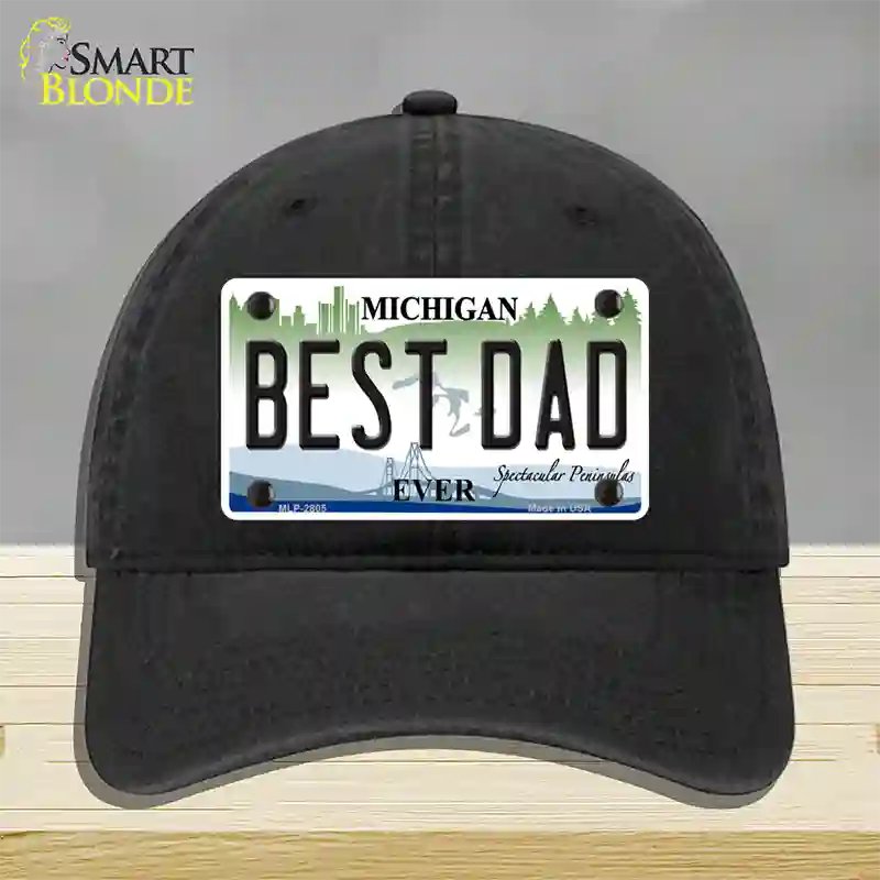 Best Dad Michigan State Novelty License Plate Hat Unconstructed Cotton / Black