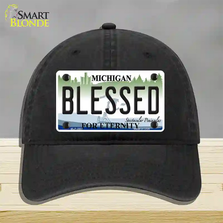 Blessed Michigan State Novelty License Plate Hat Unconstructed Cotton / Black