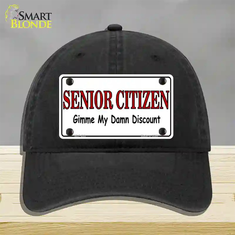 Senior Citizen Discount Novelty License Plate Hat Unconstructed Cotton / Black