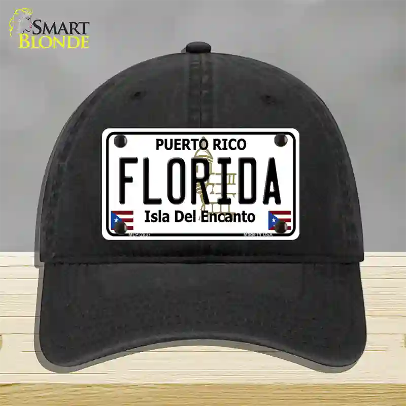 Florida Puerto Rico Novelty License Plate Hat Unconstructed Cotton / Black