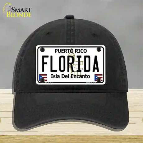 Florida Puerto Rico Novelty License Plate Hat Unconstructed Cotton / Black