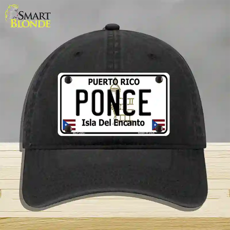 Ponce Puerto Rico Novelty License Plate Hat Unconstructed Cotton / Black