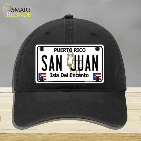 San Juan Puerto Rico Novelty License Plate Hat Unconstructed Cotton / Black