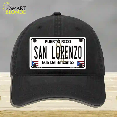 San Lorenzo Puerto Rico Novelty License Plate Hat Unconstructed Cotton / Black