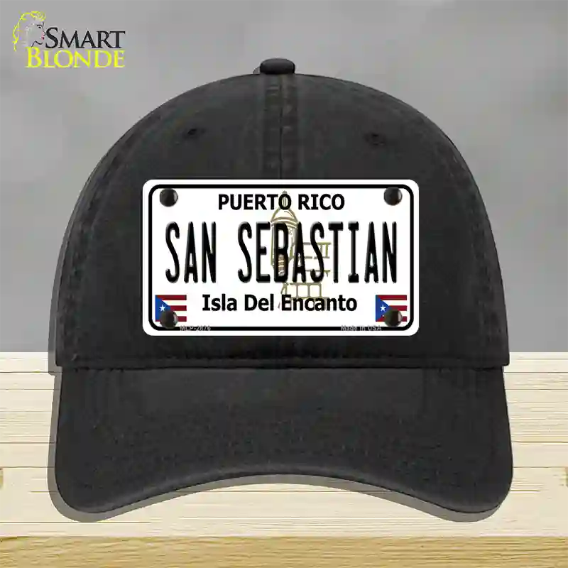 San Sebastian Puerto Rico Novelty License Plate Hat Unconstructed Cotton / Black