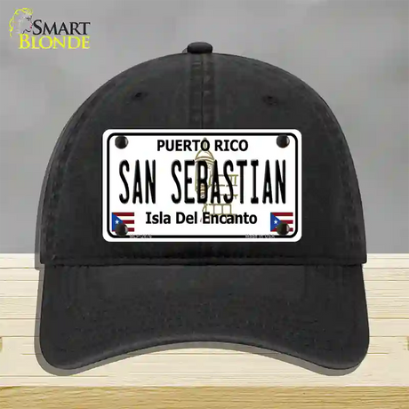 San Sebastian Puerto Rico Novelty License Plate Hat Unconstructed Cotton / Black