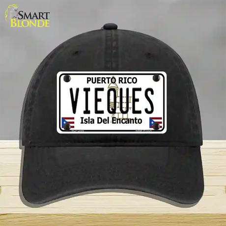 Vieques Puerto Rico Novelty License Plate Hat Unconstructed Cotton / Black