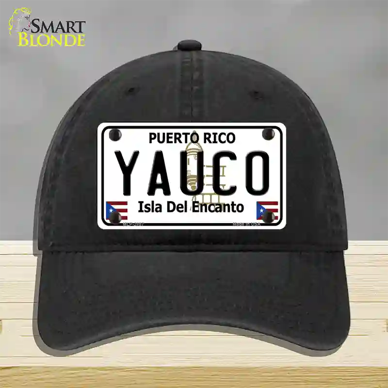 Yauco Puerto Rico Novelty License Plate Hat Unconstructed Cotton / Black