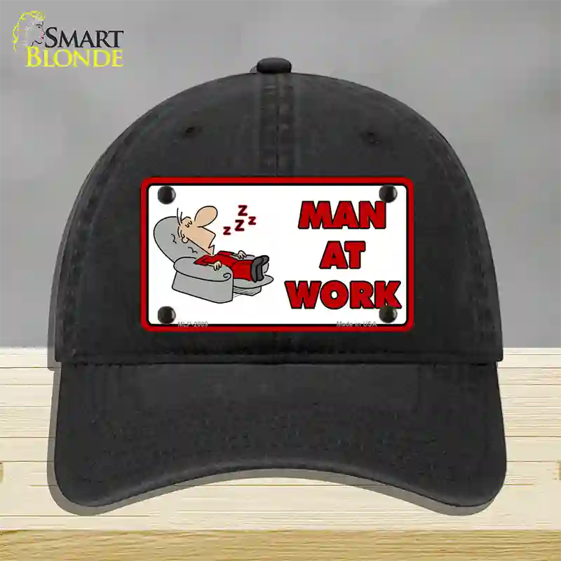 Man At Work Novelty License Plate Hat Unconstructed Cotton / Black