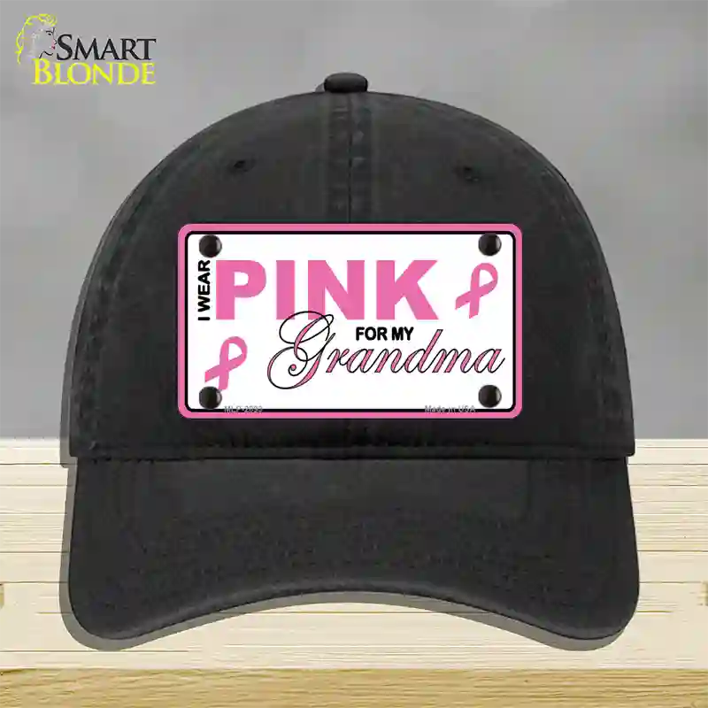 Pink For Grandma Novelty License Plate Hat Unconstructed Cotton / Black