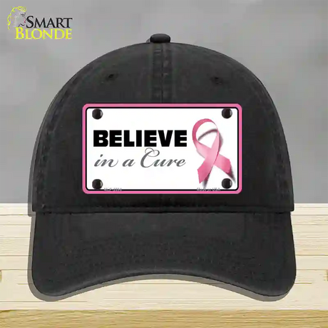 Believe In A Cure Novelty License Plate Hat Sign Unconstructed Cotton / Black