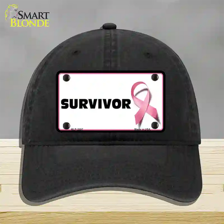 Survivor Breast Cancer Novelty License Plate Hat Unconstructed Cotton / Black