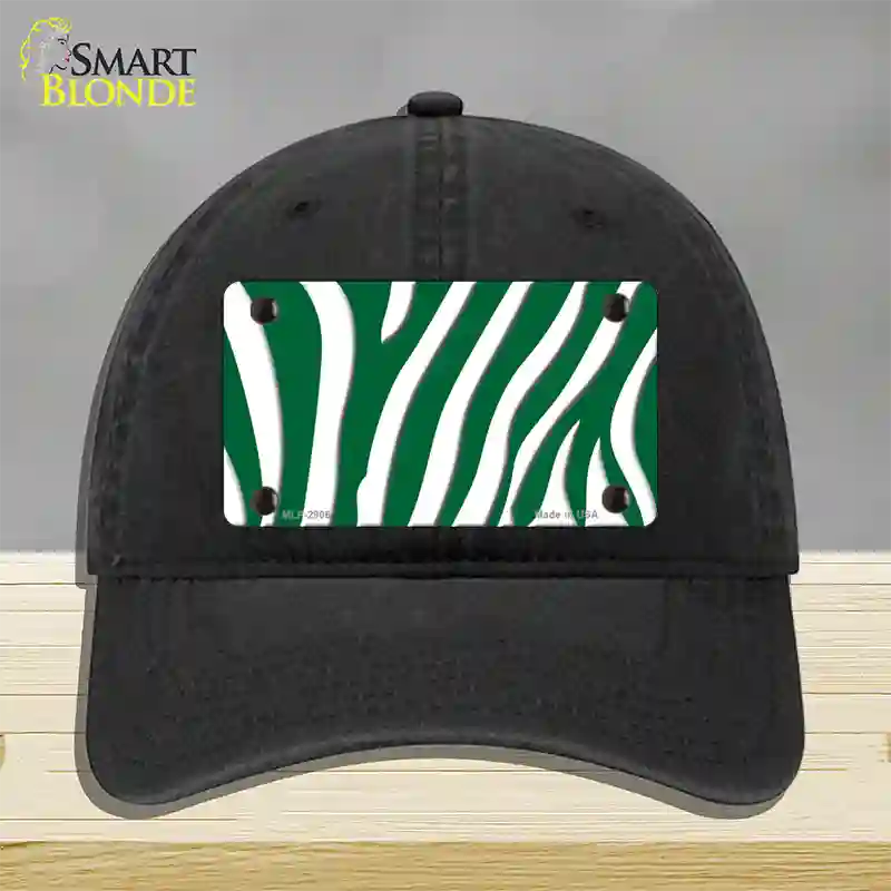 Green White Zebra Novelty License Plate Hat Unconstructed Cotton / Black