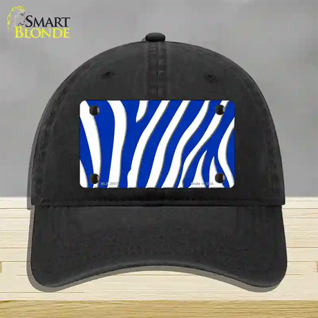 Blue White Zebra Novelty License Plate Hat Unconstructed Cotton / Black