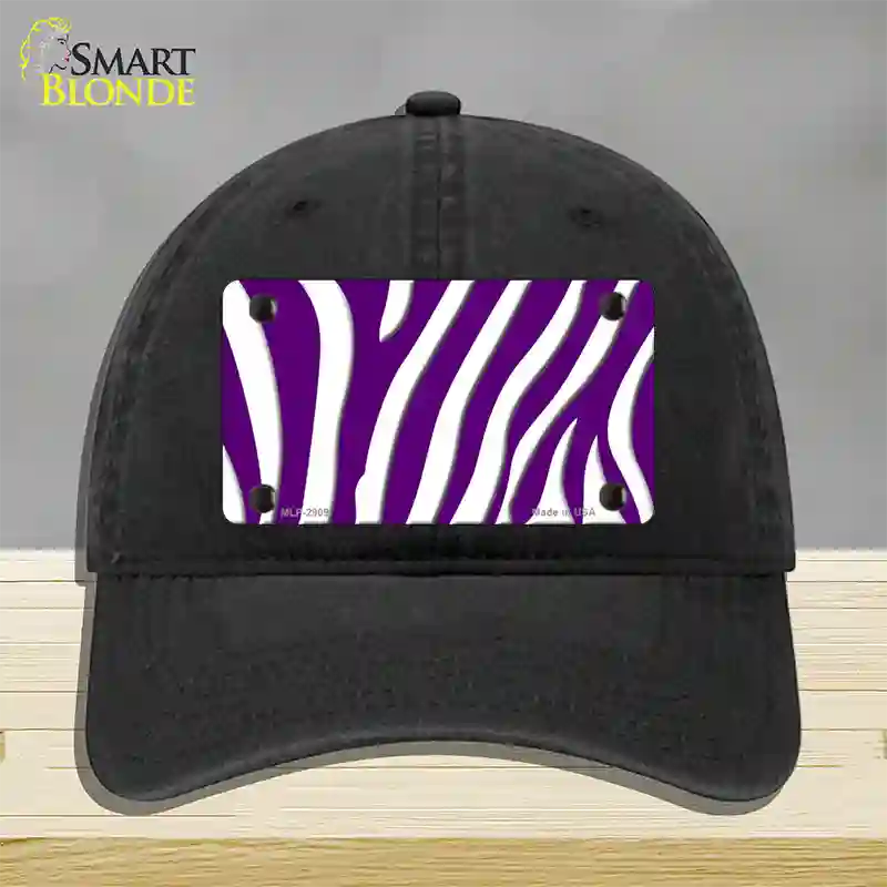 Purple White Zebra Novelty License Plate Hat Unconstructed Cotton / Black