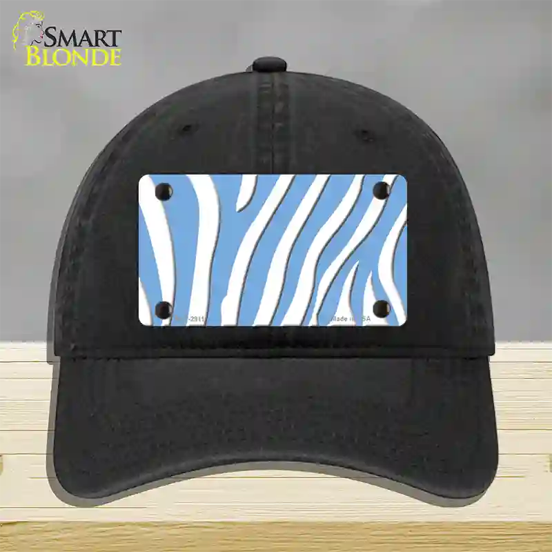 Light Blue White Zebra Novelty License Plate Hat Unconstructed Cotton / Black