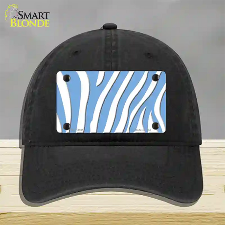 Light Blue White Zebra Novelty License Plate Hat Unconstructed Cotton / Black