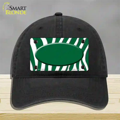 Green White Zebra Green Center Oval Novelty License Plate Hat Unconstructed Cotton / Black