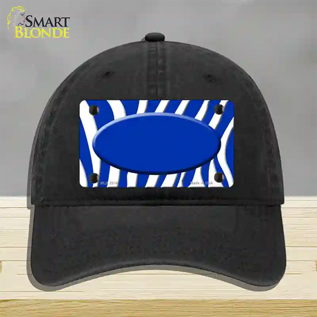 Blue White Zebra Blue Center Oval Novelty License Plate Hat Unconstructed Cotton / Black