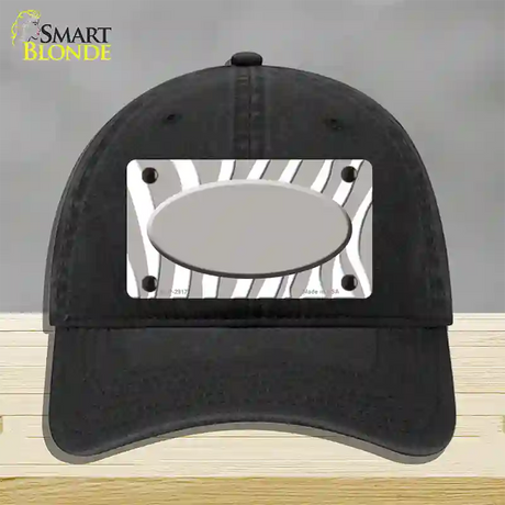 Grey White Zebra Grey Center Oval Novelty License Plate Hat Unconstructed Cotton / Black