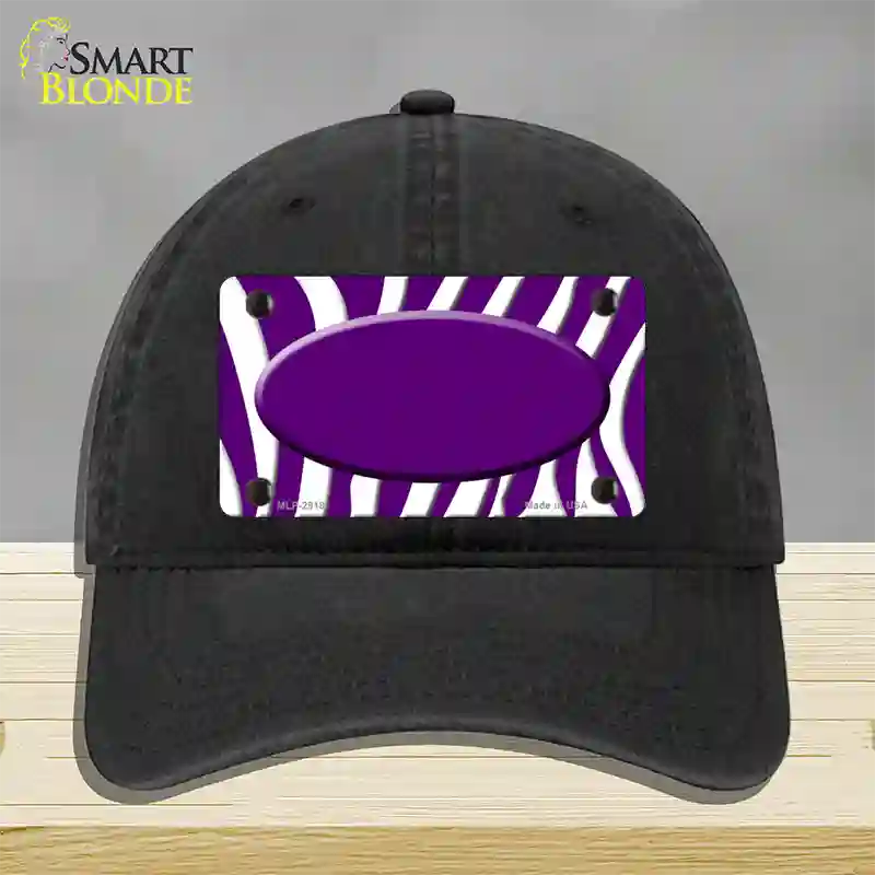 Purple White Zebra Purple Center Oval Novelty License Plate Hat Unconstructed Cotton / Black