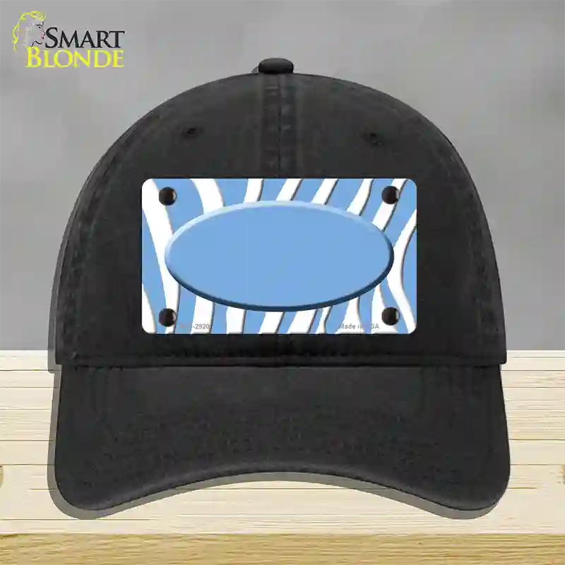 Light Blue White Zebra Light Blue Center Oval Novelty License Plate Hat Unconstructed Cotton / Black