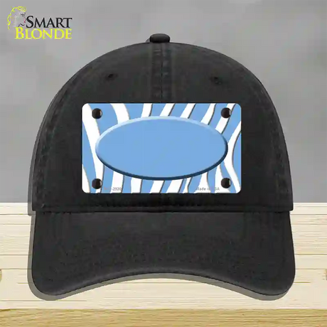 Light Blue White Zebra Light Blue Center Oval Novelty License Plate Hat Unconstructed Cotton / Black