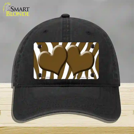 Brown White Zebra Brown Centered Hearts Novelty License Plate Hat Unconstructed Cotton / Black