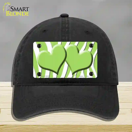 Lime Green White Zebra Lime Green Centered Hearts Novelty License Plate Hat Unconstructed Cotton / Black