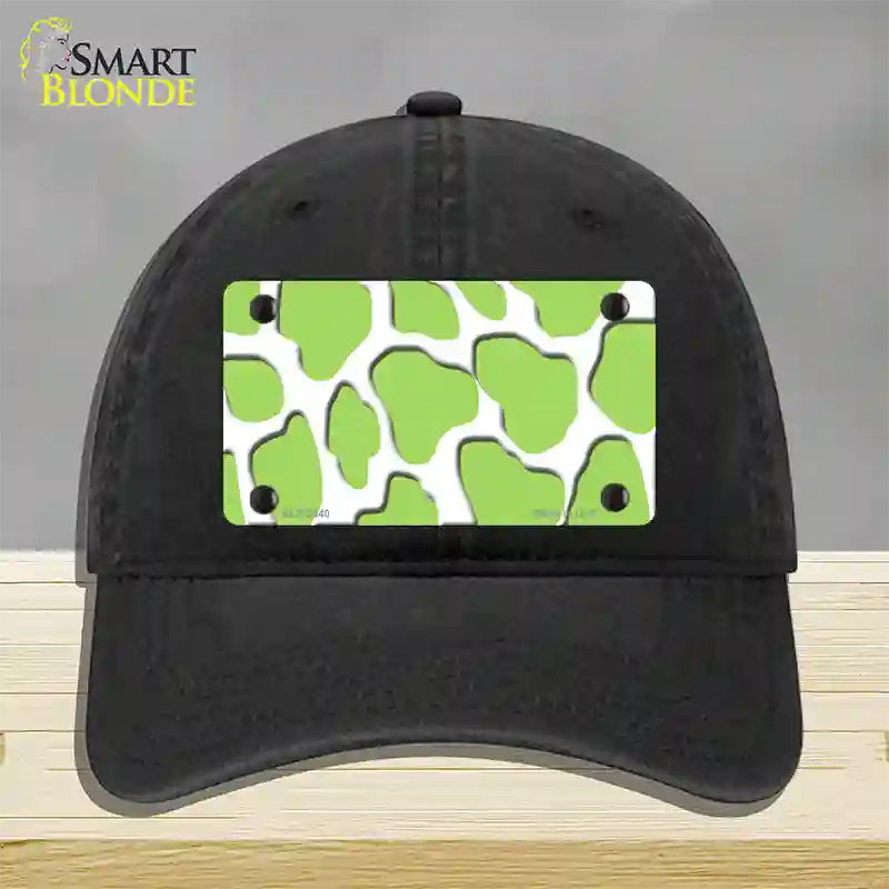 Lime Green White Giraffe Novelty License Plate Hat Unconstructed Cotton / Black