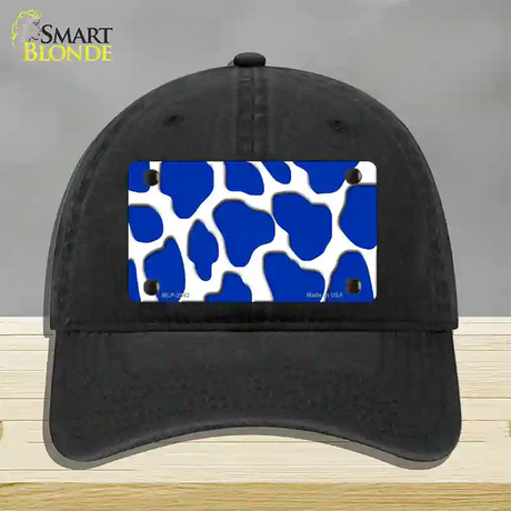 Blue White Giraffe Novelty License Plate Hat Unconstructed Cotton / Black