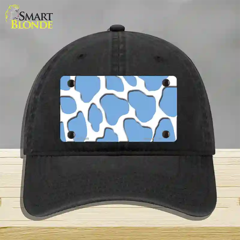 Light Blue White Giraffe Novelty License Plate Hat Unconstructed Cotton / Black