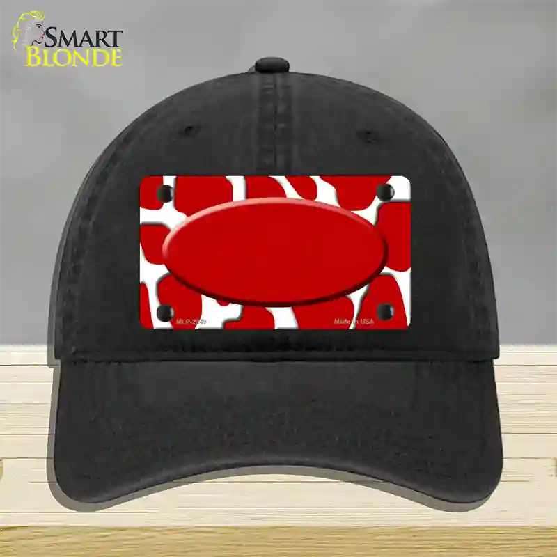 Red White Giraffe Red Center Oval Novelty License Plate Hat Unconstructed Cotton / Black